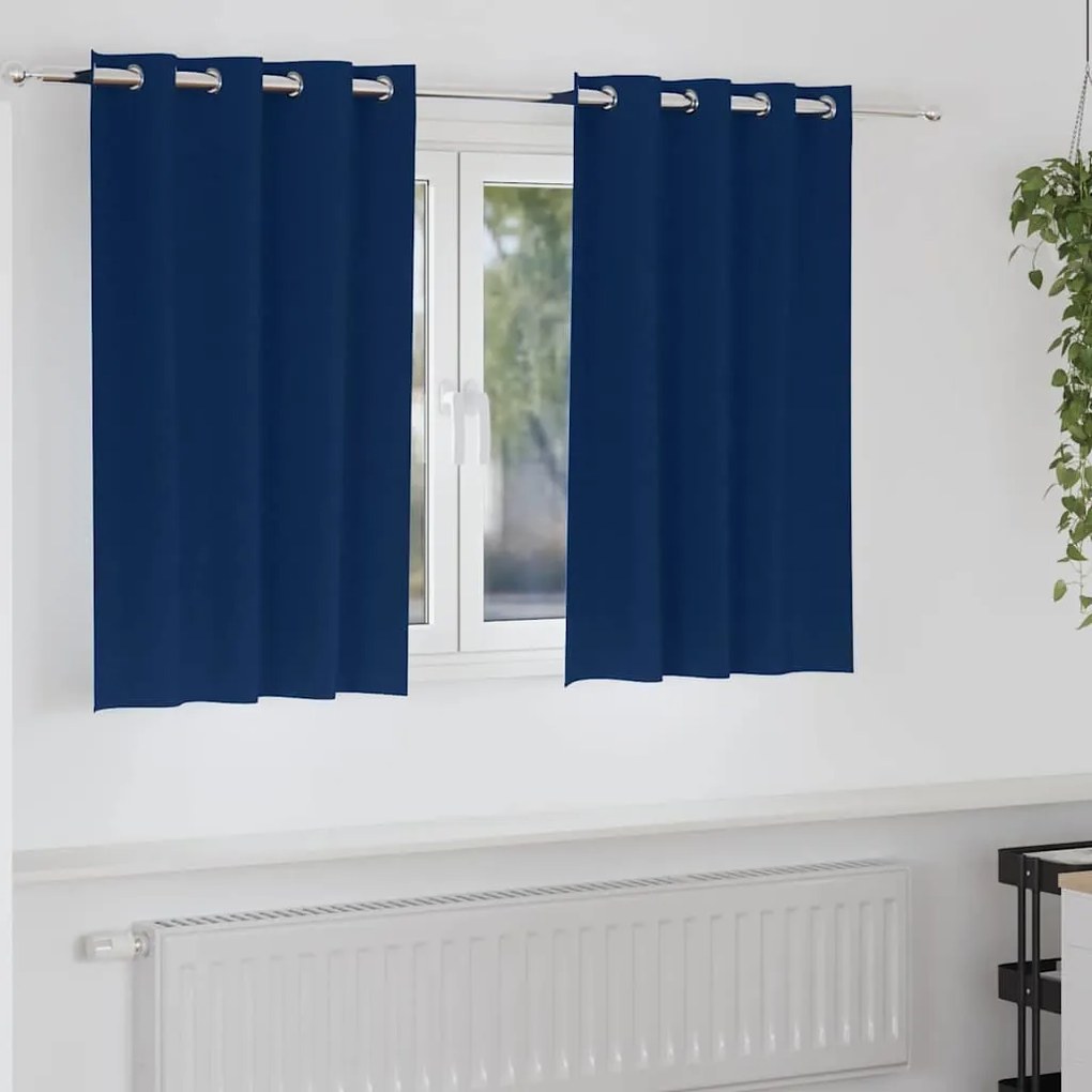 vidaXL Cortinas Blackout com Argolas 2 pcs Azul Escuro 140 x 140 cm