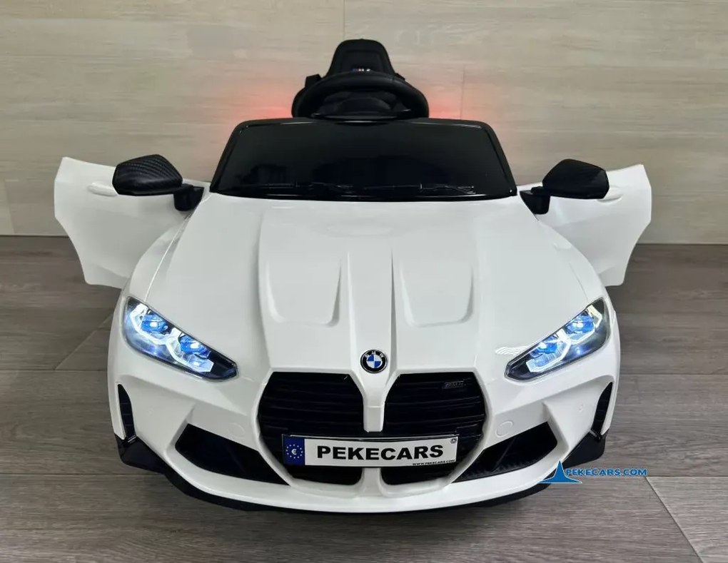 Carro elétrico para crianças BMW M4 12V 2.4G, Rodas de borracha, Assento em couro sintético Branco