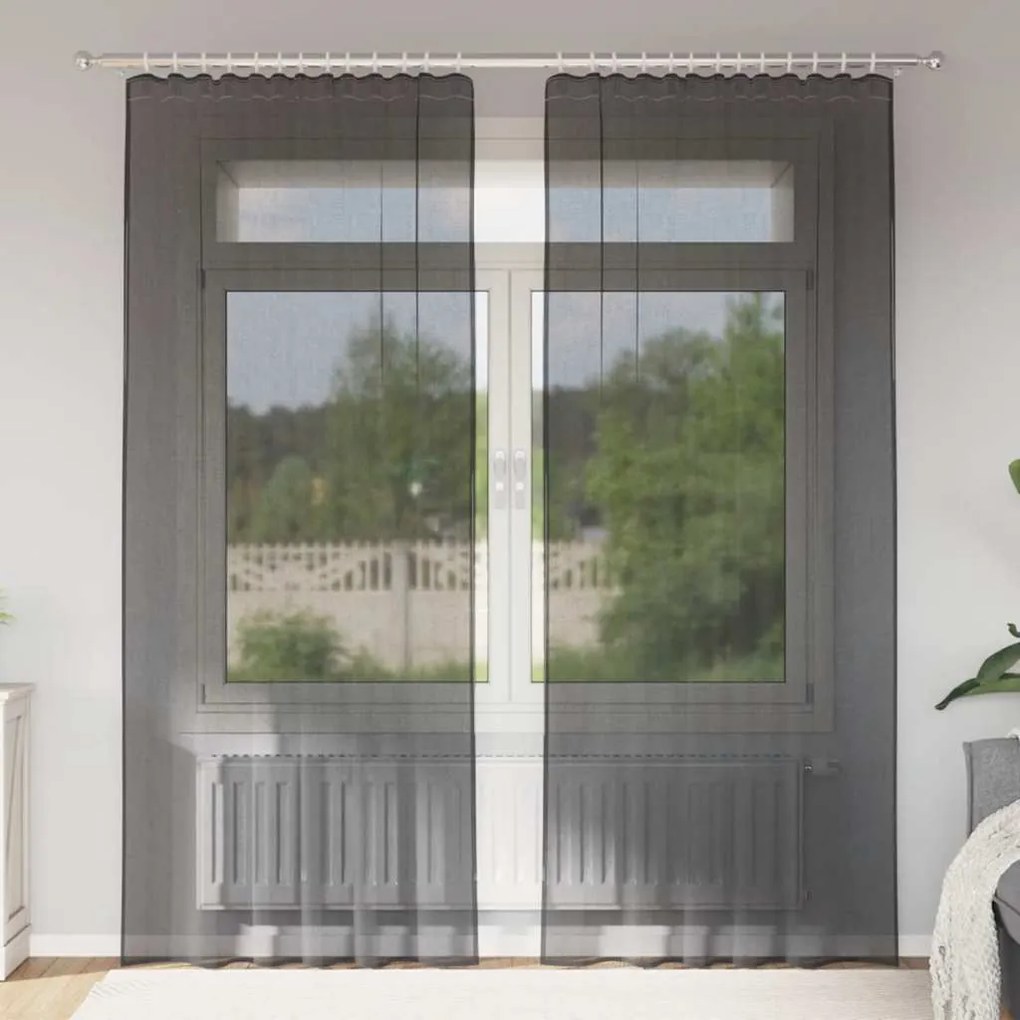 Cortinas de voile com bolsos para varão 2 pcs preto