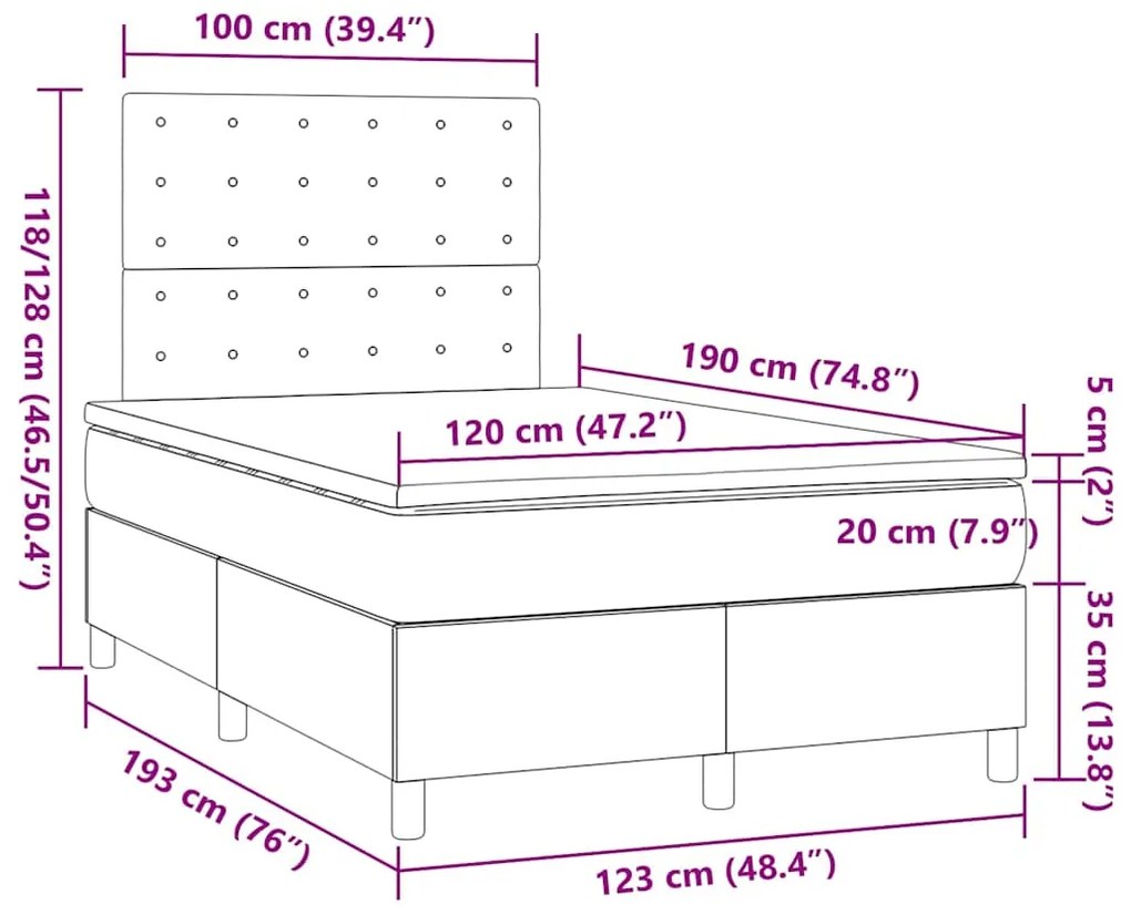 Cama boxspring c/ colchão 120x190cm tecido castanho-acinzentado