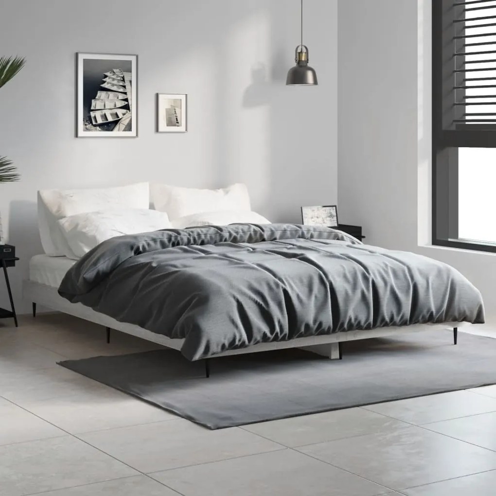 Estrutura de cama 135x190 cm derivados de madeira cinza sonoma