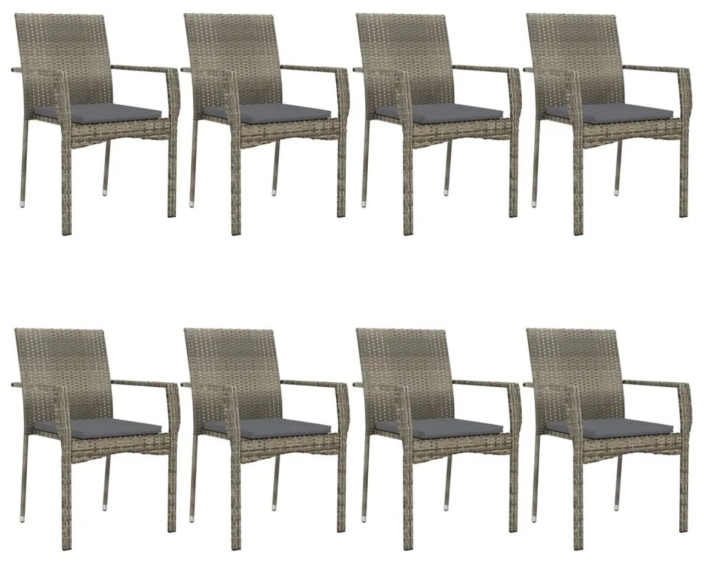 9 pcs conjunto jantar jardim c/ almofadões vime PE preto/cinza