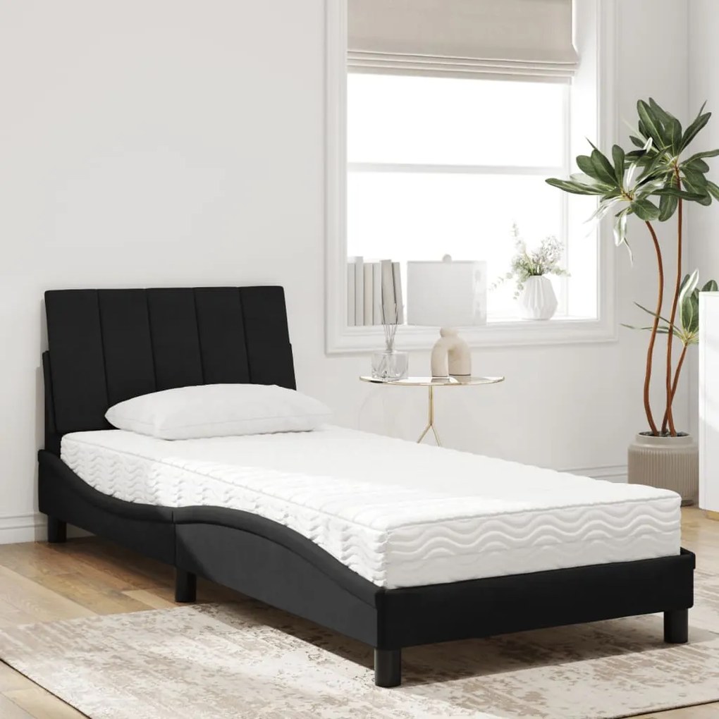 Cama com colchão 90x190 cm veludo preto