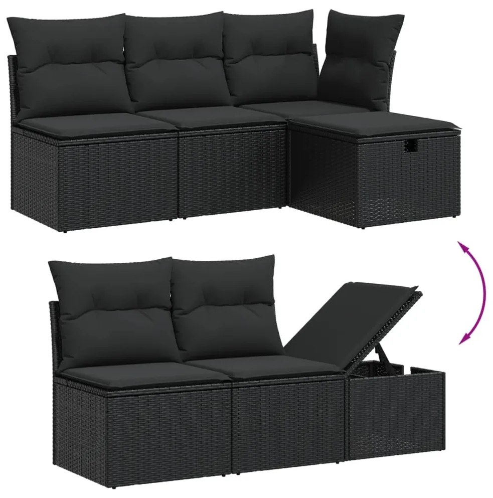 7 pcs conjunto de sofás p/ jardim c/ almofadões vime PE preto