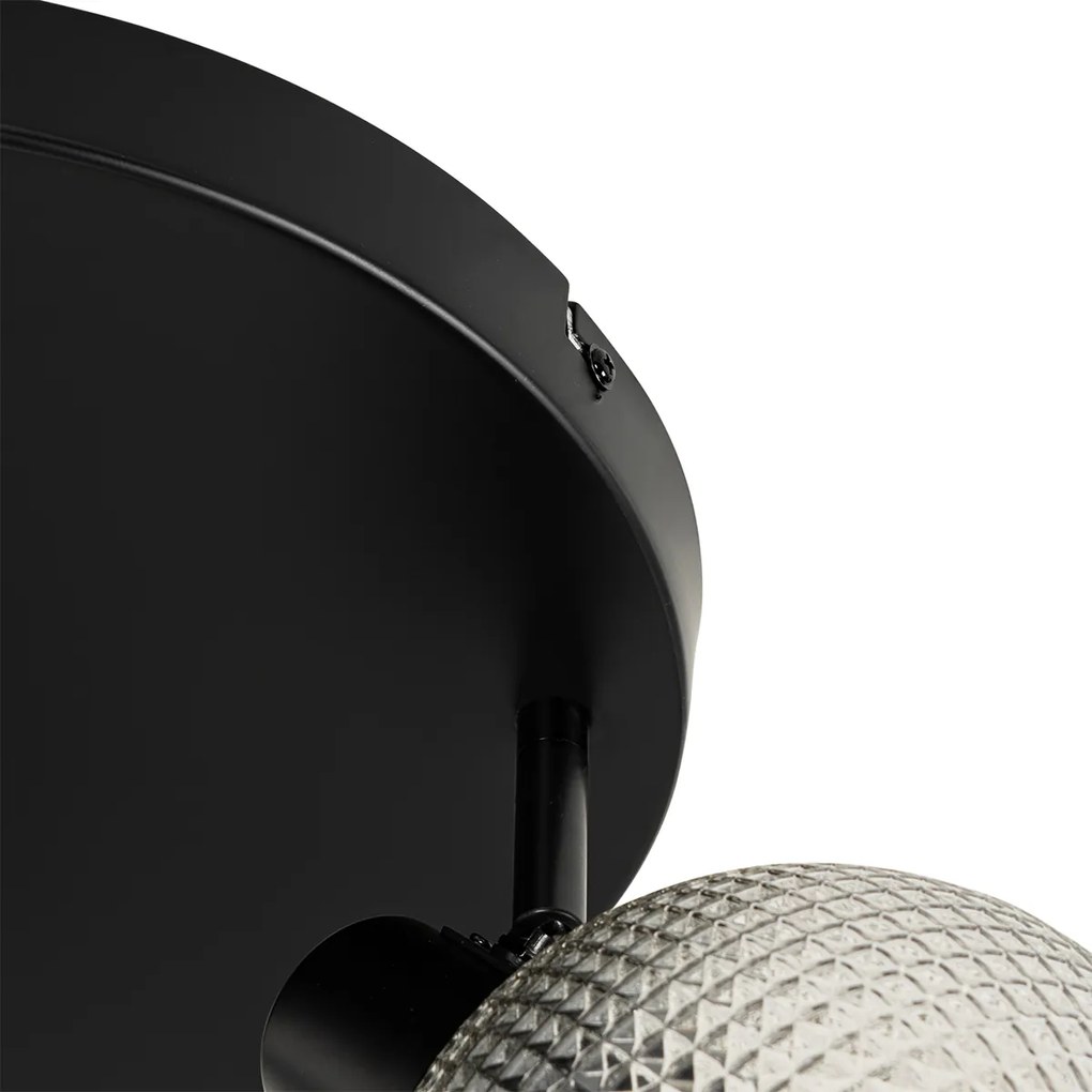 Candeeiro de teto design preto com vidro fumê 3-luzes redondo - Chico Design