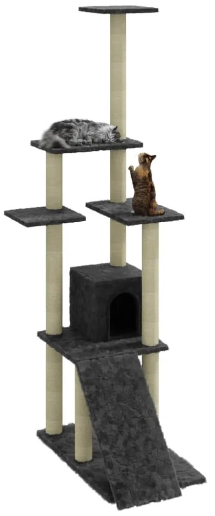 Árvore p/ gatos c/ postes arranhadores sisal 155cm cinza-escuro
