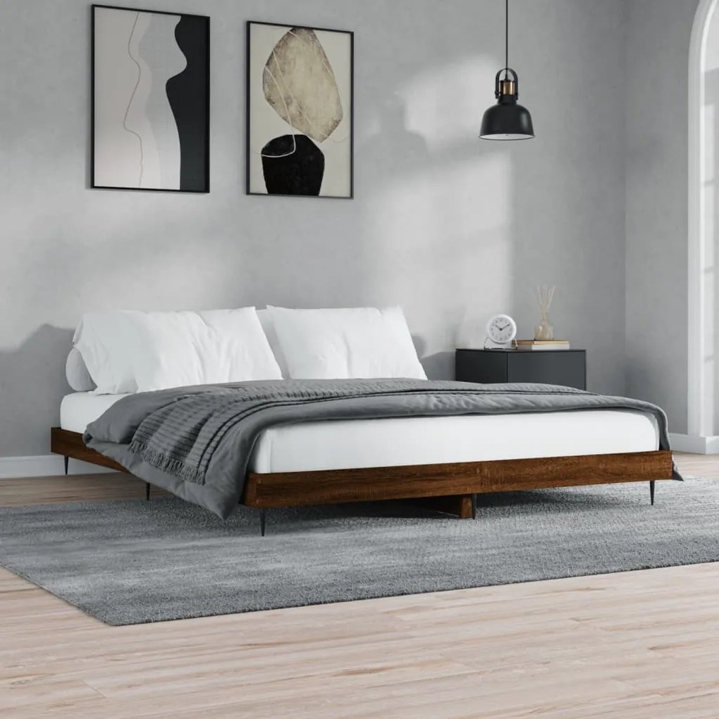 Estrutura cama sem colchão 200x200 cm carvalho castanho