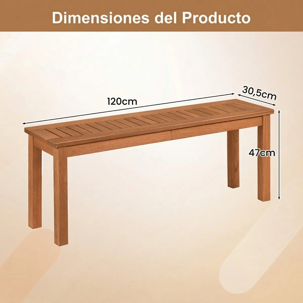 Banco jardim 120 x 30,5 x 47 cm em madeira maciça sem encosto para 2 pessoas, com capacidade para 200 kg, para jardim, pátio ou varanda, acabamento na