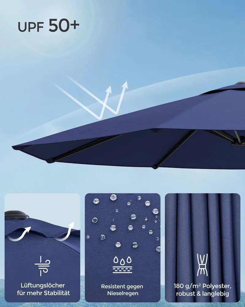 Guarda-sol duplo 460 x 270 cm Proteção UV até UPF 50+ Azul