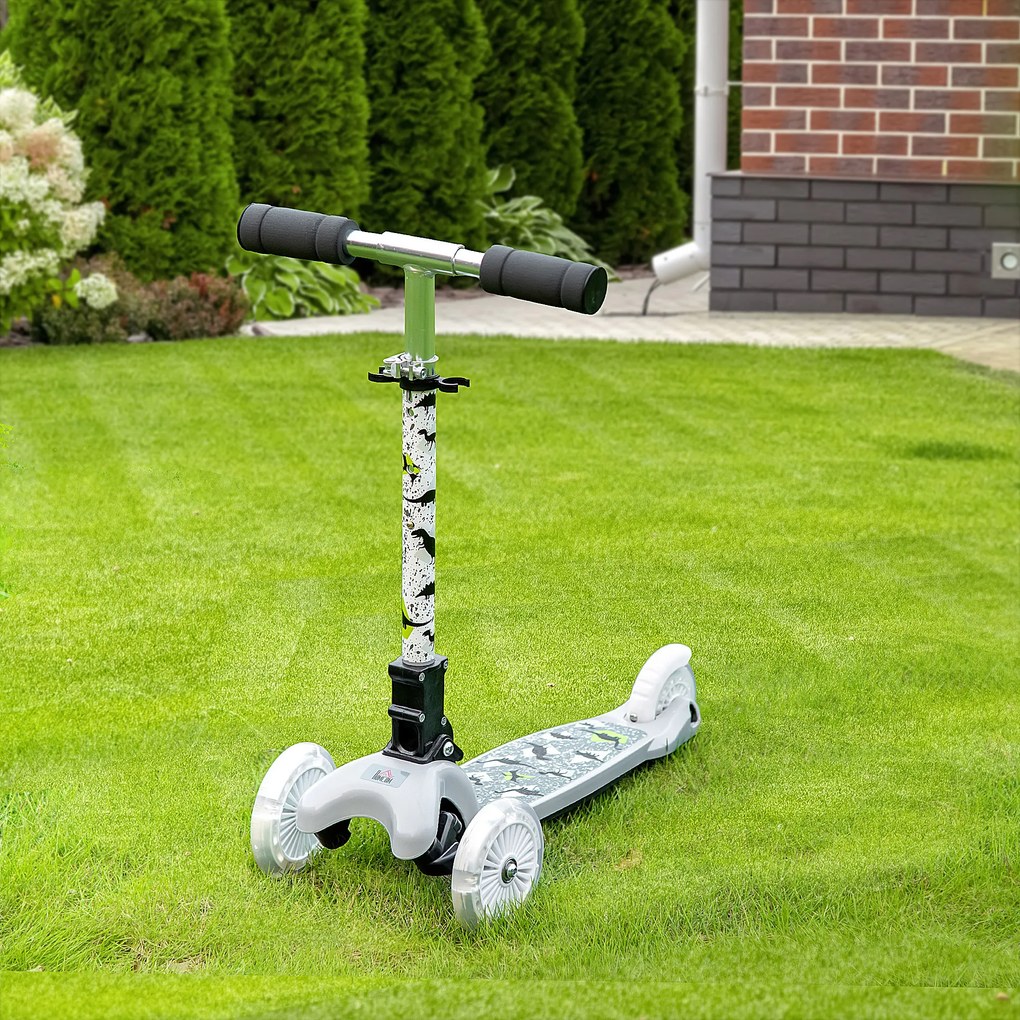 HOMCOM Trotinete para Crianças acima de 3 Anos Dobrável Trotinete com 3 Rodas com Luzes LED Guiador com Altura Ajustável e Freio Posterior Carga Máxima 50kg 54,7x32,5x59-69cm Cinza