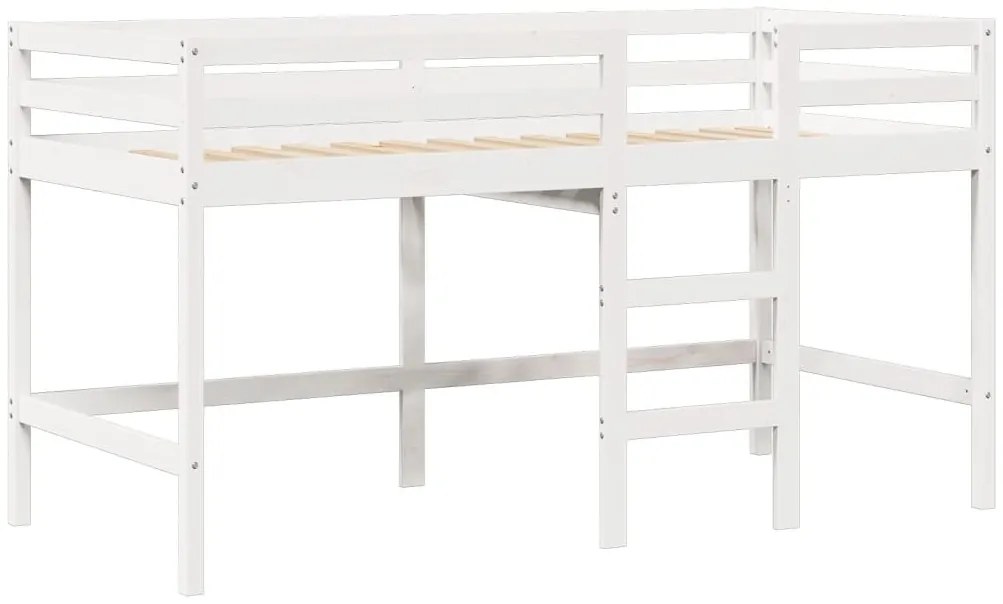 Cama alta c/ escada e telhado 80x200 cm pinho maciço branco