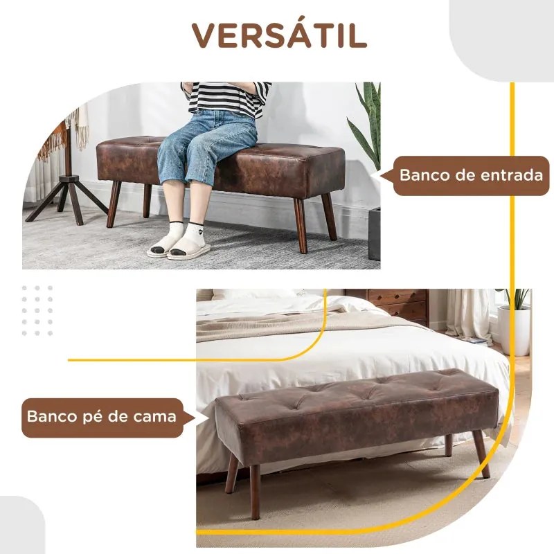 Banco Acolchoado – Henrita – 114x38x42 cm – Castanho – Design Vintage