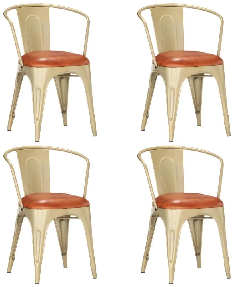 Cadeiras de jantar 4 pcs couro genuíno castanho