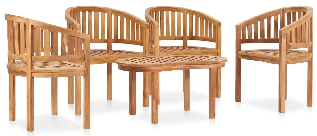 5 pcs conj. lounge de jardim formato banana teca maciça