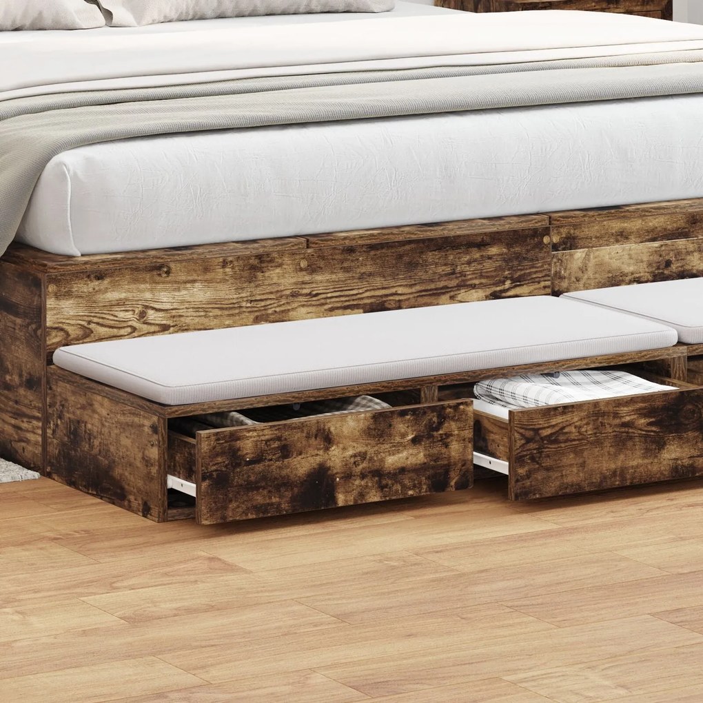 Gavetas de Cama em Carvalho Defumado - 180x36,5x16,5 cm - Feitas de Ma