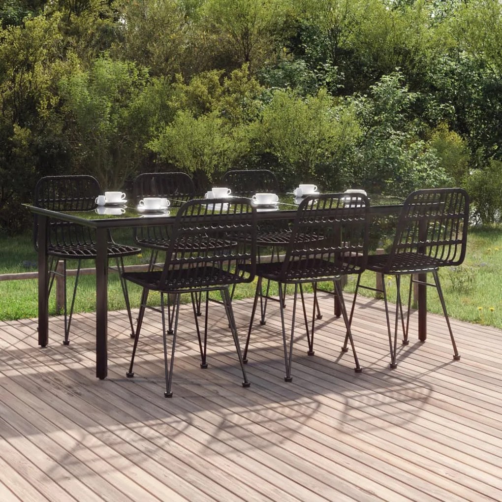 vidaXL 7 pcs conjunto de jantar para jardim vime PE preto