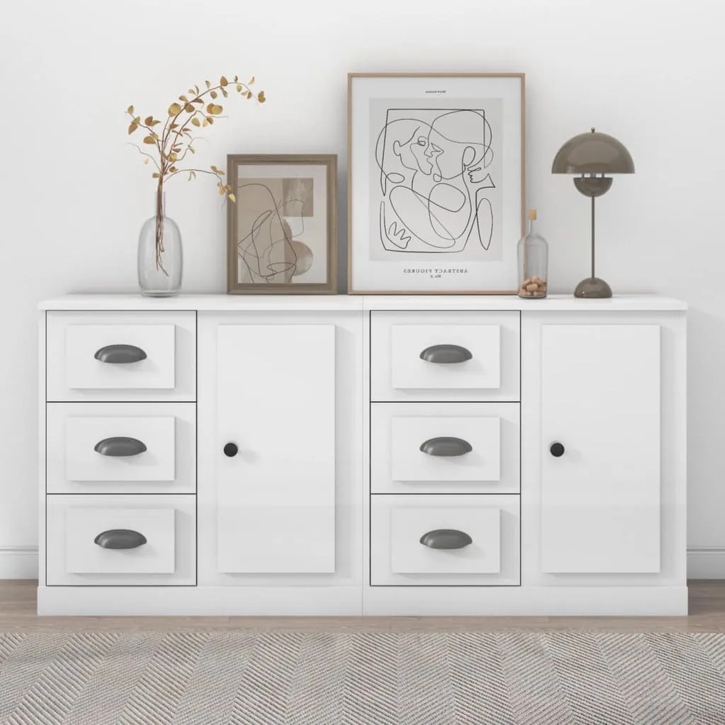 vidaXL Aparadores 2 pcs derivados de madeira branco brilhante