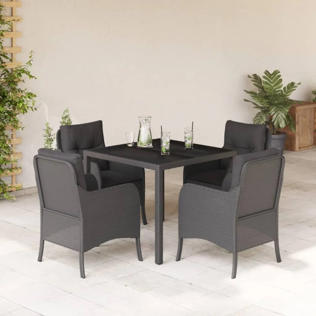 vidaXL 5 pcs conjunto de jantar p/ jardim c/ almofadões vime PE preto