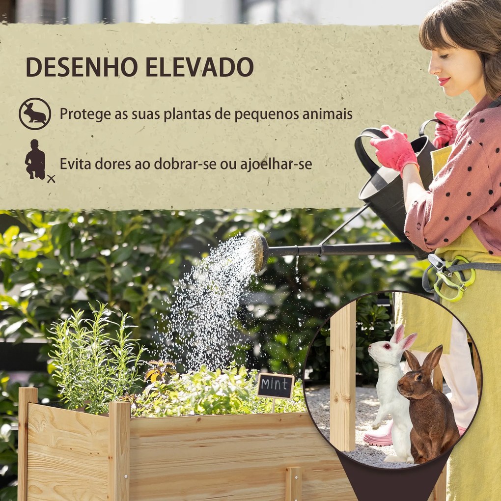 Mesa de Cultivo de Madeira Floreira Elevada 115x55x80 cm com Tecido não Tecido para Cultivo de Plantas Verduras Flores Madeira