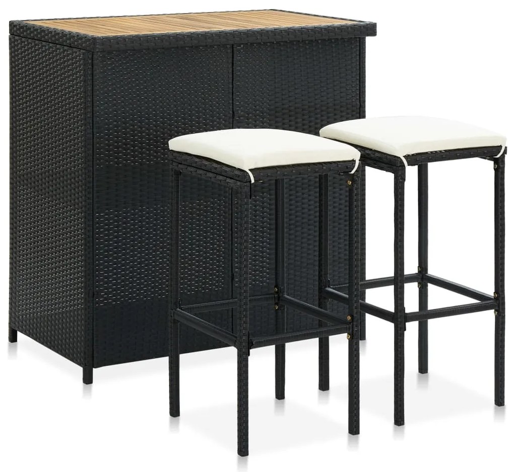 3 pcs conjunto de bar vime PE preto