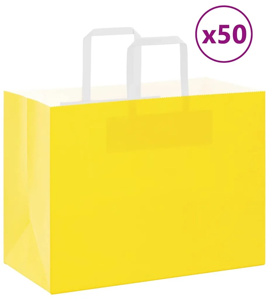 vidaXL Sacos de papel 50 unid com alças amarelo 32x17x25 cm