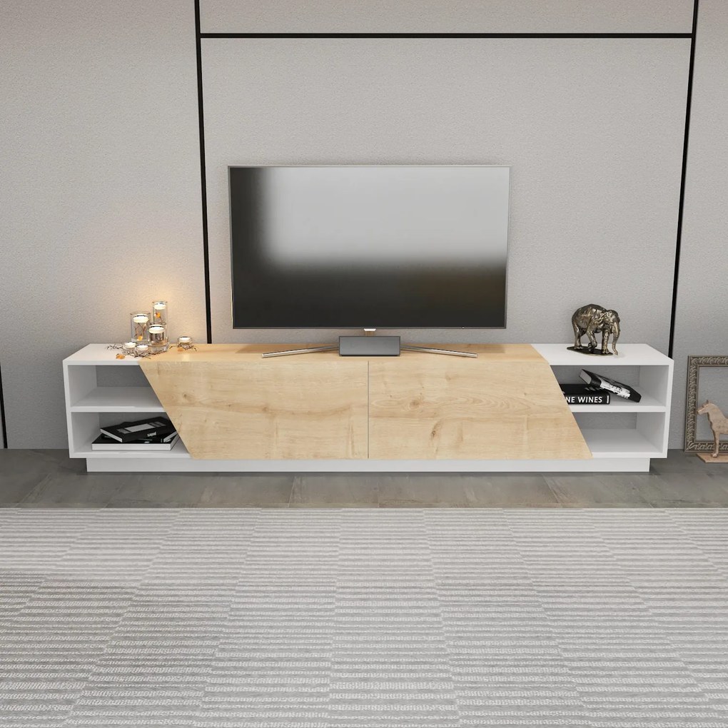 Móvel TV Rhodes – Branco Carvalho – 240 cm x 37,1 cm x 47,4 cm