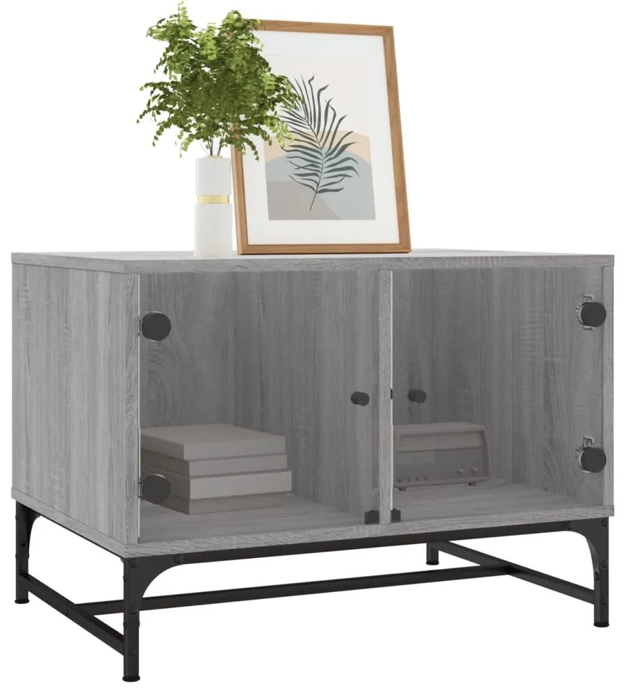 Mesa de centro c/ portas de vidro 68,5x50x50 cm cinza sonoma