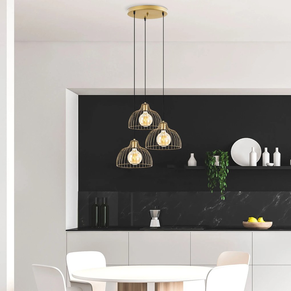 Candeeiro Chandelier Kozan – Dourado Brilhante – 56 x 56 x 126 cm