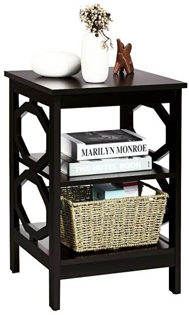 Mesa de cabeceira de 3 níveis com 2 peças, mesa lateral para sofá, prateleira de exposição e armazenamento - Espresso
