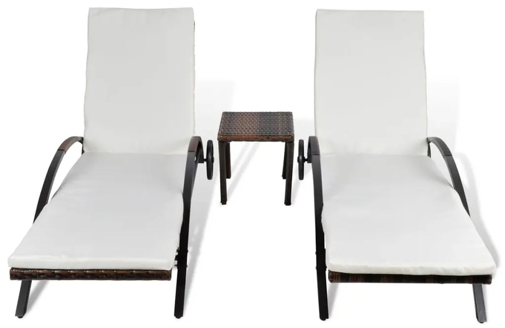 Espreguiçadeiras com mesa 2 pcs vime PE castanho