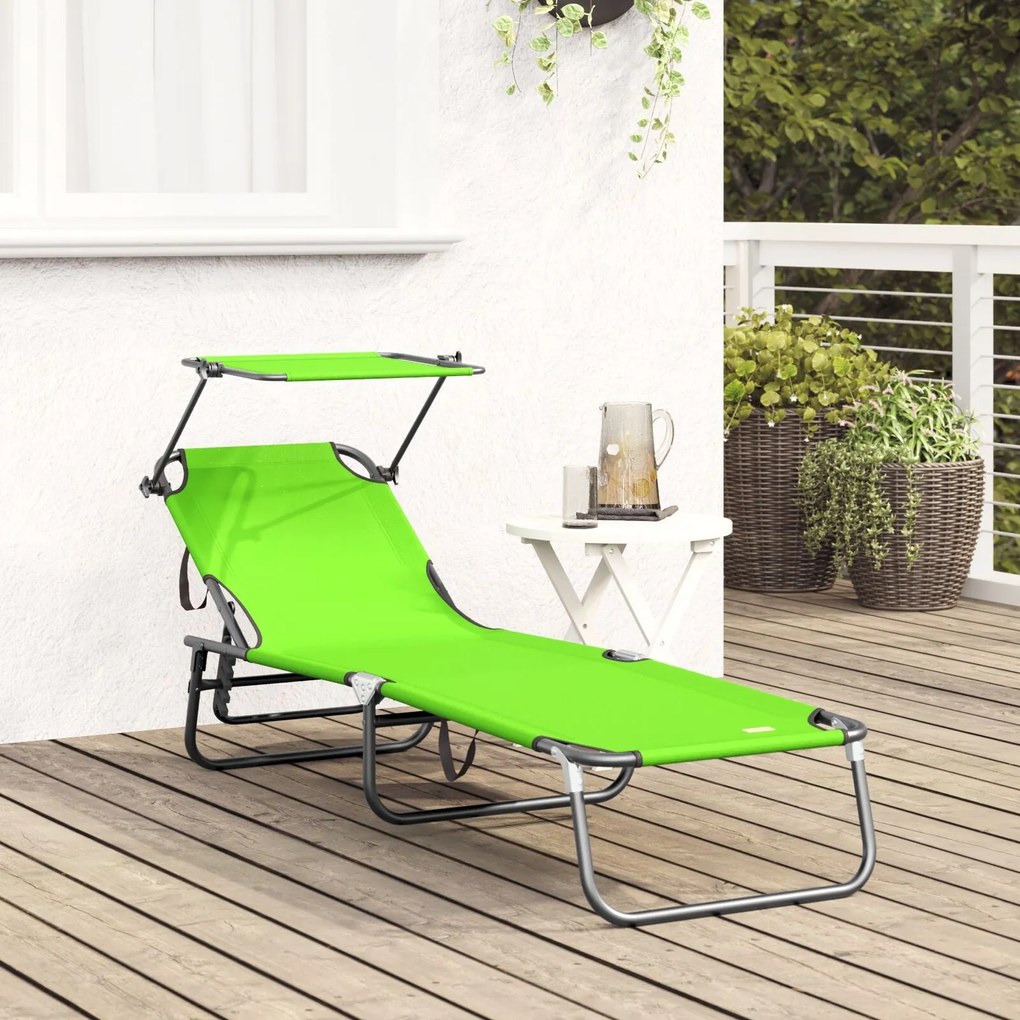 Espreguiçadeira Dobrável com Toldo Verde Tecido Oxford 600D