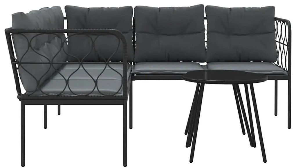 Conjunto de sofás de jardim c/ almofadões aço/textilene preto