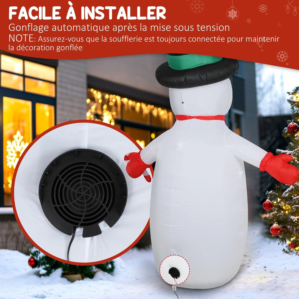 Boneco de neve insuflável de Natal 177 x 78 x 240 cm decoração insuflável de Natal com luzes LED, multicolorido