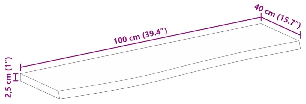 Tampo de mesa borda viva 100x40x2,5 cm mangueira áspera maciça