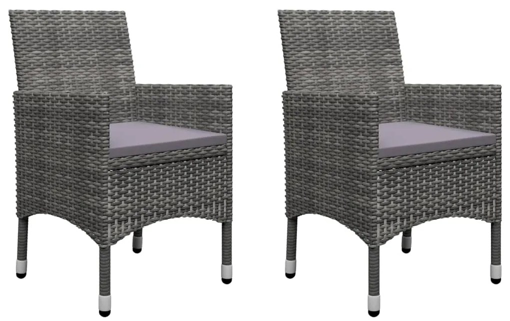 3 pcs conjunto bistrô vime PE e vidro temperado cinzento