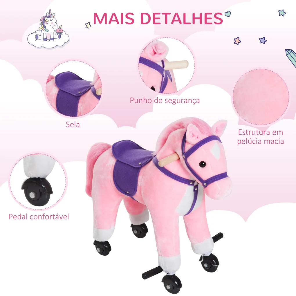 HOMCOM Cavalo de Brinquedo para Crianças acima de 3 Anos com Sons Realistas  85x28x60 cm Marrom