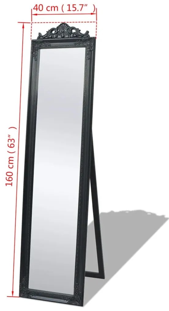 Espelho de pé em estilo barroco, 160x40 cm, preto