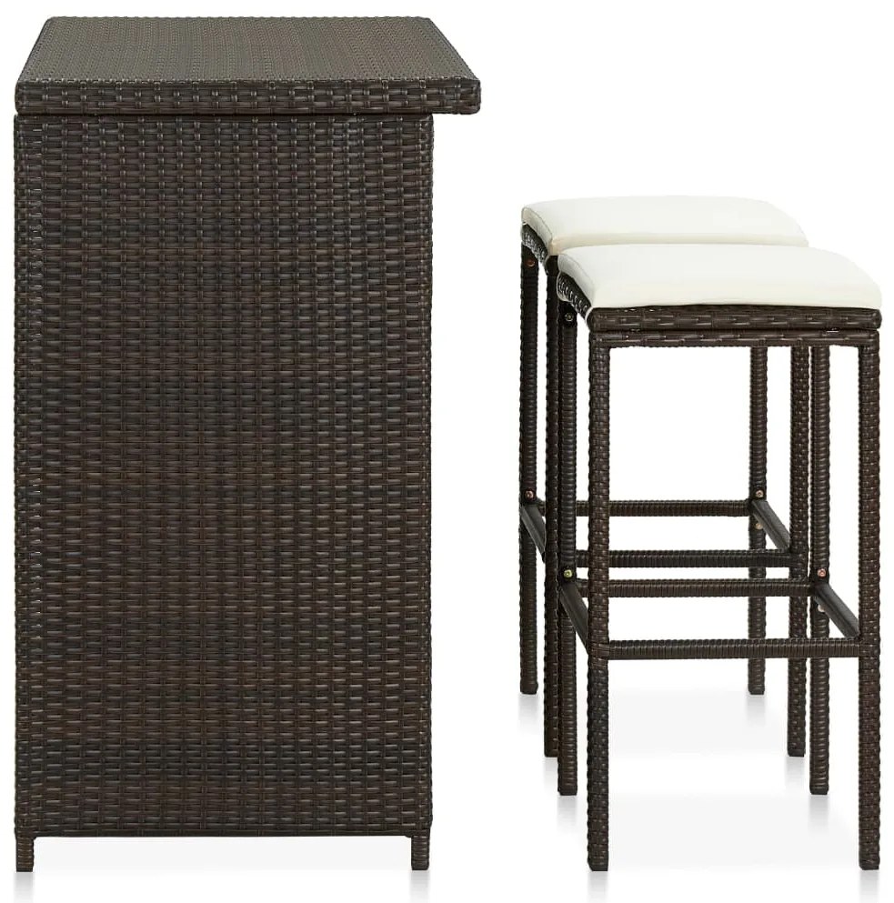 3 pcs conjunto de bar vime PE castanho