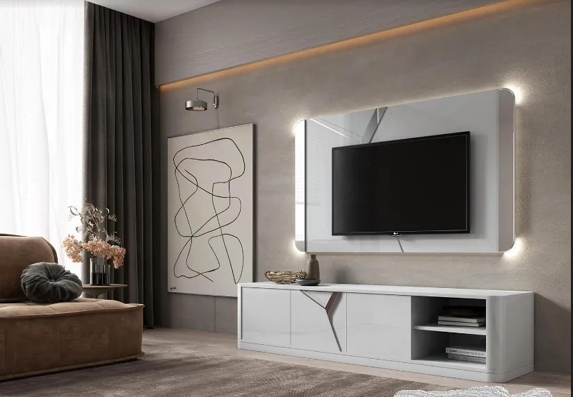 Base Tv Toronto  (200cm | c/rodapé | Lacado | Personalizável) 200x50x50