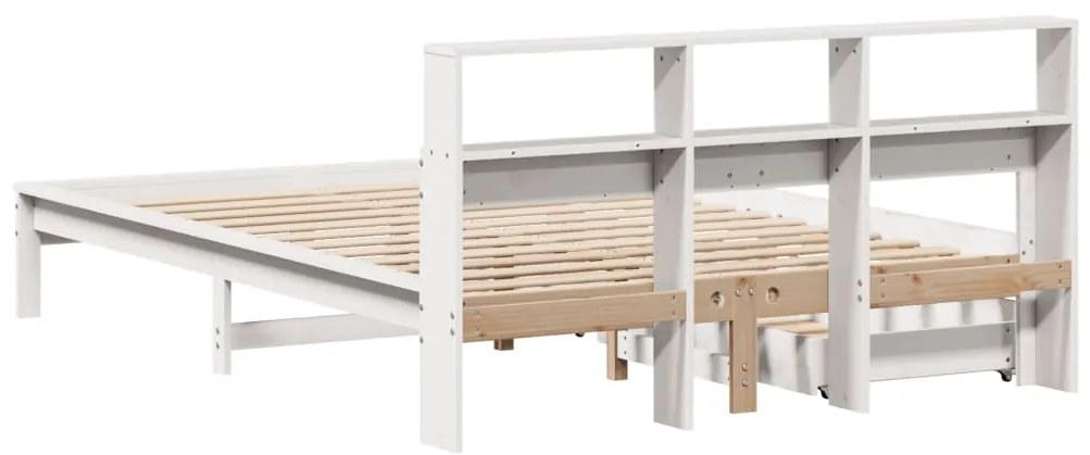 Cama com estante sem colchão 140x200 cm pinho maciço branco