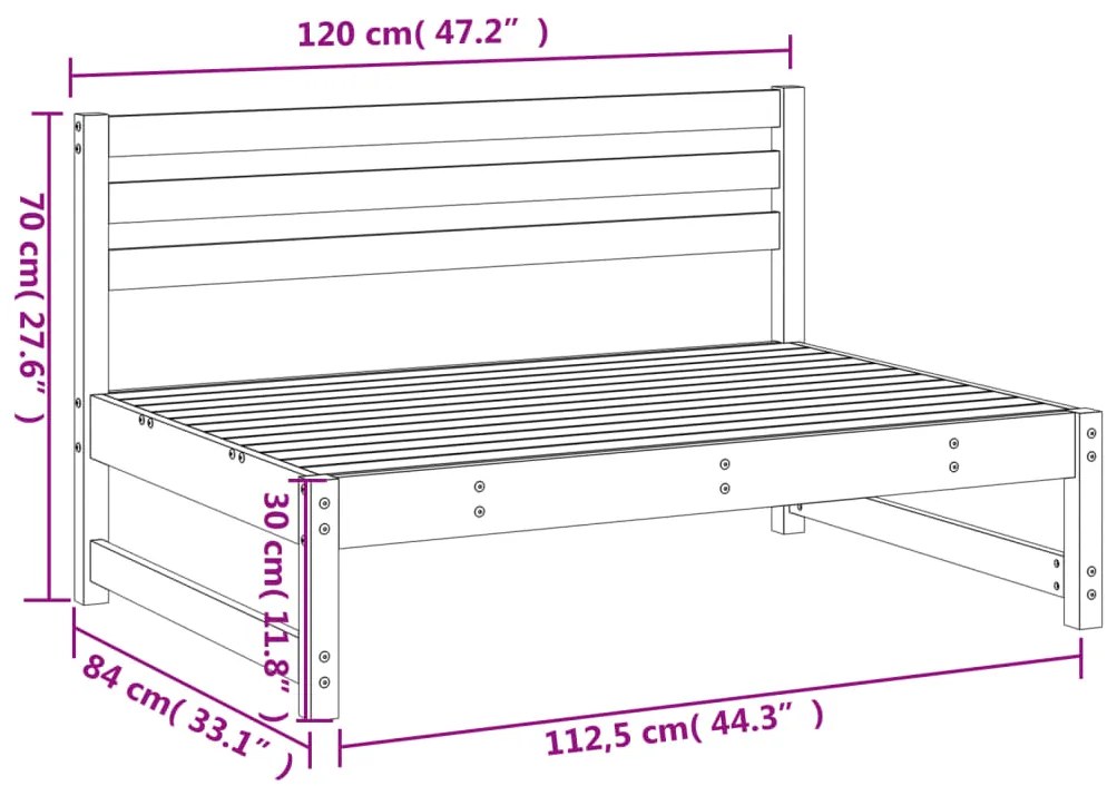 Sofá de centro para jardim 120x80 cm madeira de pinho maciça