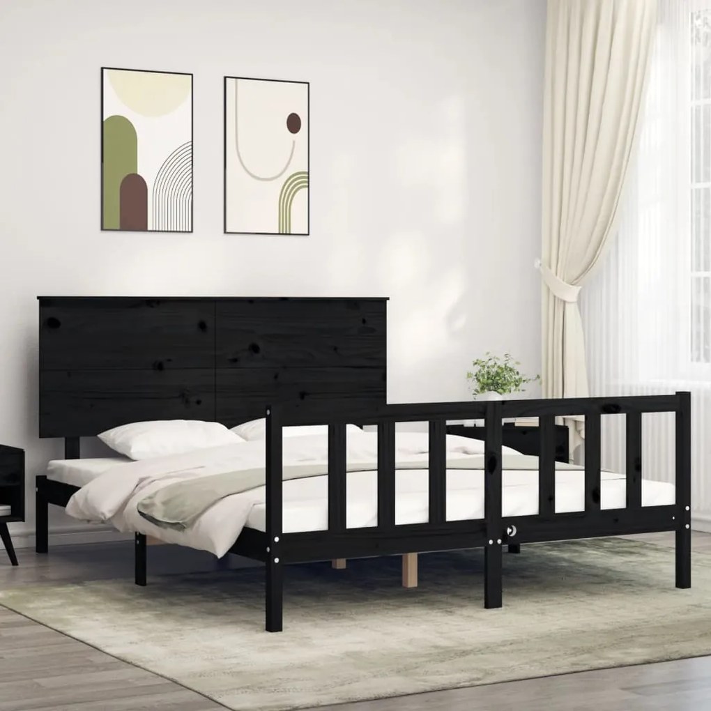 Estrutura de cama King Size com cabeceira madeira maciça preto