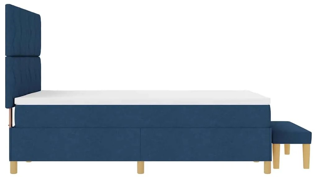 Cama Box Spring com Colchão &amp; Banco Azul 140x190 cm Tecido