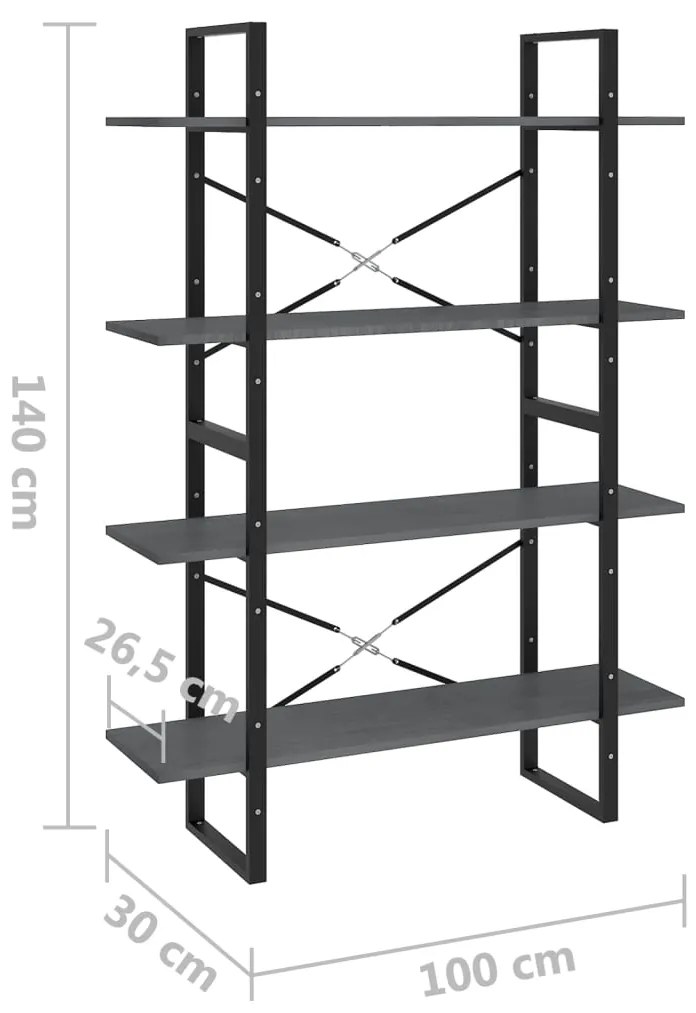 Estante com 4 prateleiras 100x30x140 cm pinho maciço cinzento