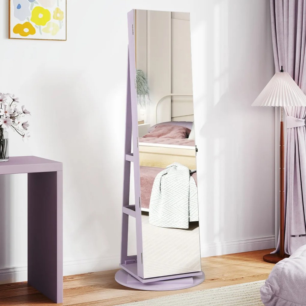 Armário joias giratório 360° com luzes LED Espelho de corpo inteiro 54,5 x 161 cm Púrpura