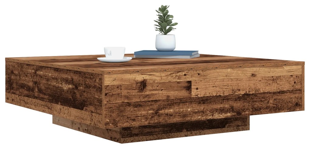 Mesa de Centro vidaXL com Luzes LED Madeira Antiga 100x100x31 cm