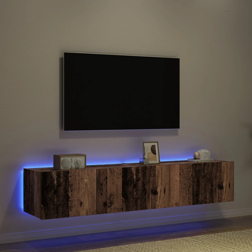 Cabinetes de TV vidaXL com luzes LED 2 pcs Madeira Antiga 80x35x31 cm