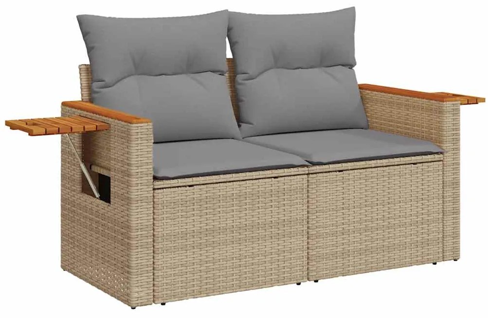 8 pcs conjunto sofás jardim com almofadões vime PE/acácia bege