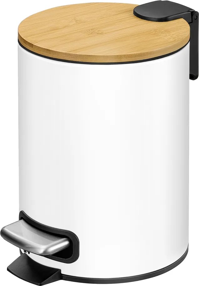 Caixote do lixo para casa de banho de 3 litros, com tampa de bambu, com pedal Branco