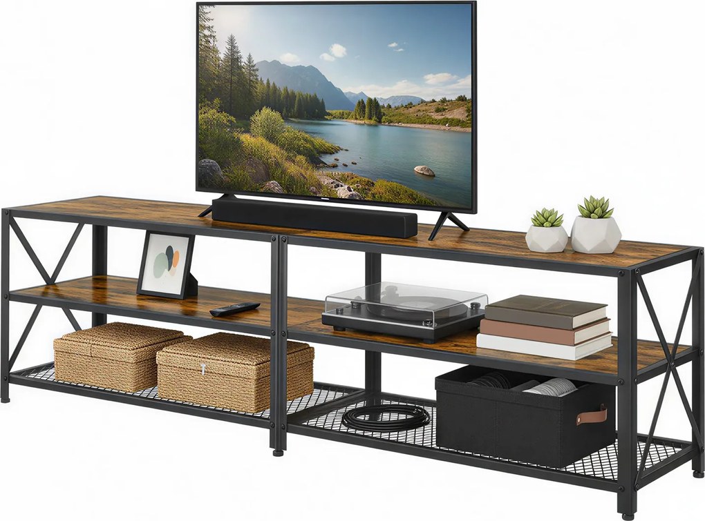Móvel TV baixo com estrutura em aço, 178 x 39 x 52 cm com espaço de arrumação castanho-preto